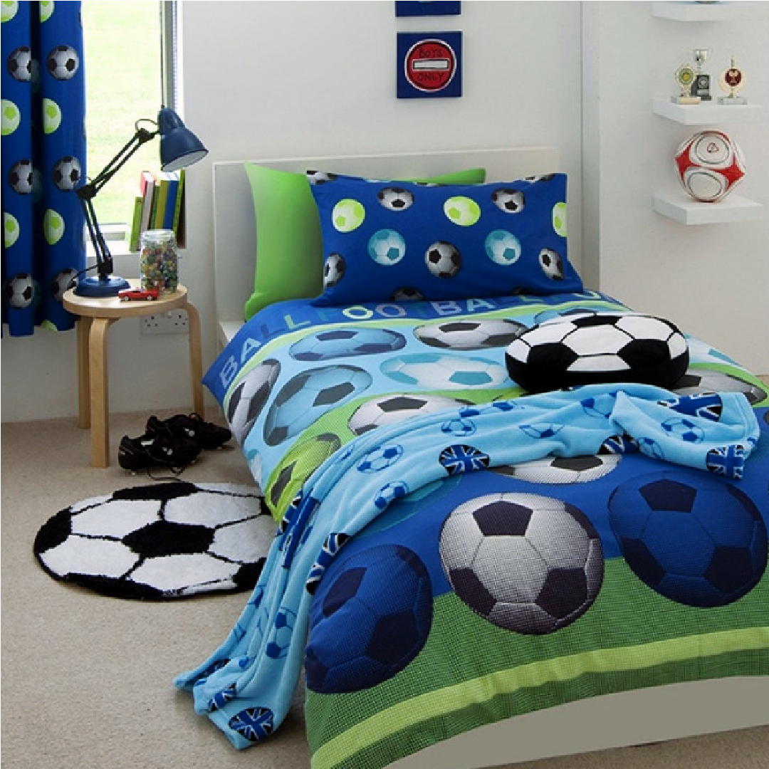 Soccer | Blue Double/Queen Bed Quilt Cover Set | Little Gecko
