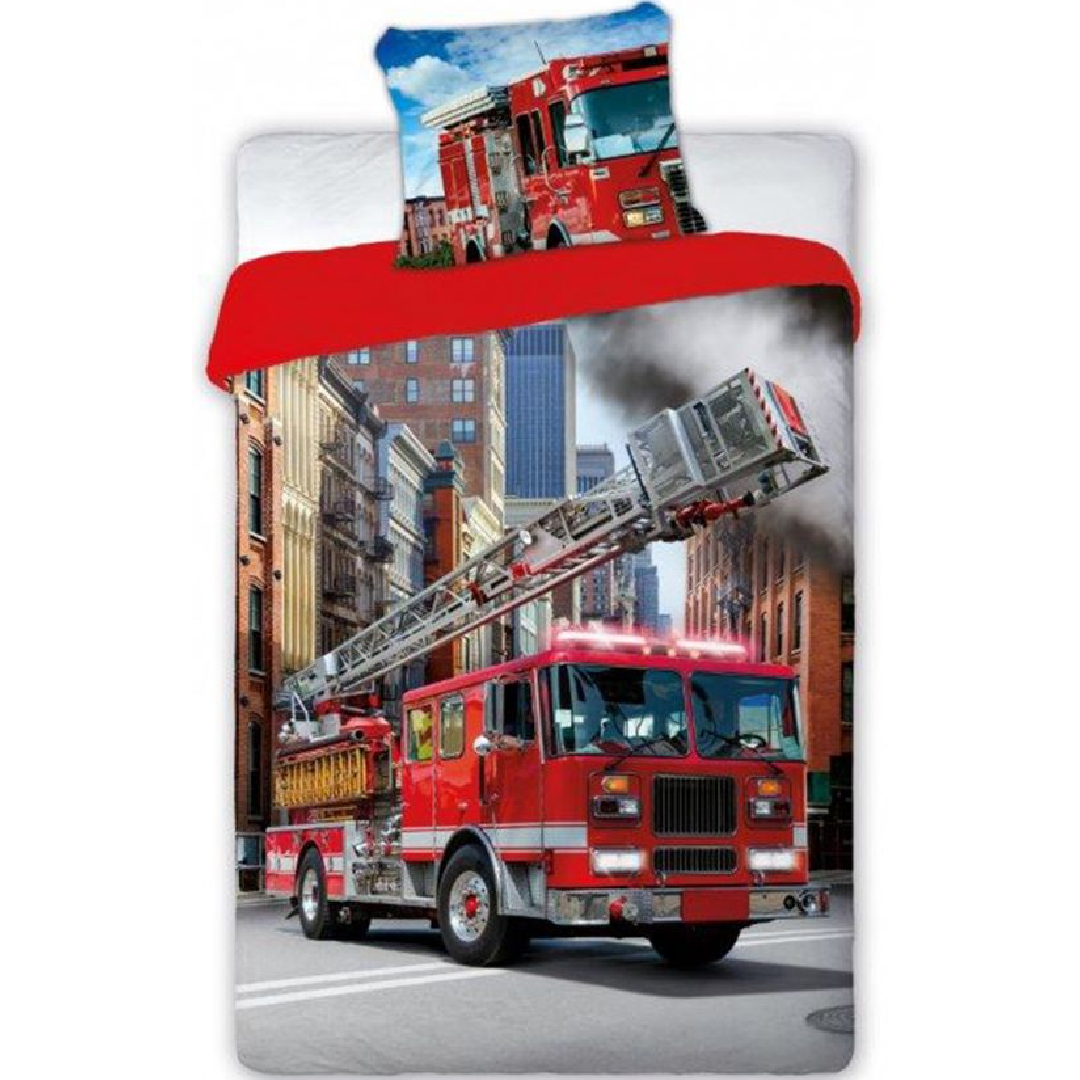 Fire Truck | Red Single Bed Quilt Cover Set | Little Gecko